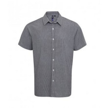 (M, Black/White) Premier Mens Gingham Short Sleeve Shirt