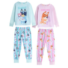 (6-7 Years, Pink/Blue) Bluey Girls Bluey & Bingo Long Pyjama Set (Pack of 2)
