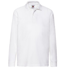 (3-4, White) Fruit Of The Loom Childrens Long Sleeve 65/35 Pique Polo / Childrens Polo Shirts