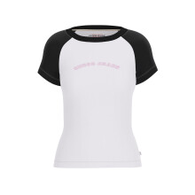 (12 UK, White) Guess Womens/Ladies Curved Logo Slim Raglan T-Shirt