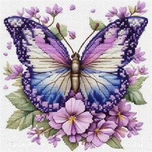 Purple Floral Butterfly Pattern Complete Kit With Matching Thread Set For Indoor Wall Hanging Decor