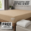 (Double, Beige) 40cm Extra Deep Fitted Sheet with FREE 40cm Quilted Mattress Protector Soft Microfiber Deep Pocket Bed Sheets 1