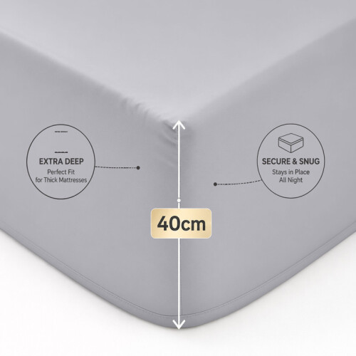 (Double, Silver) 40cm Extra Deep Fitted Sheet with FREE 40cm Quilted Mattress Protector Soft Microfiber Deep Pocket Bed Sheets 1
