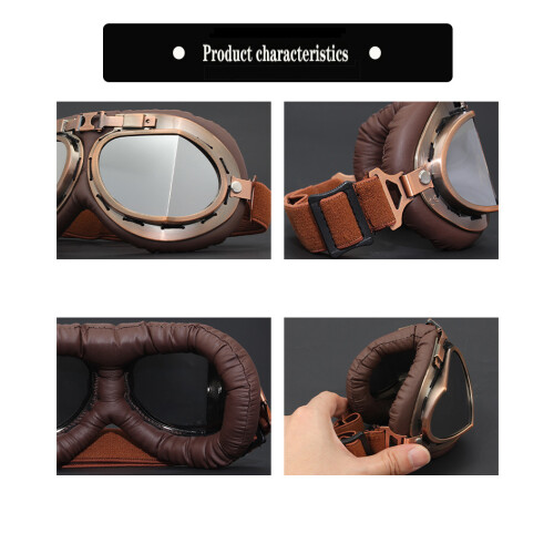Vintage Copper Goggles Grey Lens Karting Motorcycle Windproof Adjustable 1