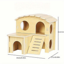 (Colorful Big House) 1pc Solid Wood Hamster Hideaway House Platform Climbing Ladder Small Pet Cage Landscaping