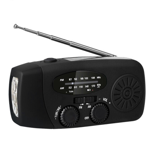 (Black, EU) Survival Ready NOAA AM/FM Radio USB Charging LED Flashlight Multi-Purpose Emergency Gear