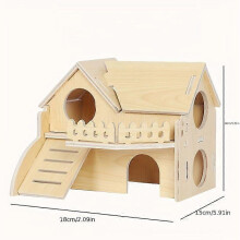 (Big Villa) 1pc Solid Wood Hamster Hideaway House Platform Climbing Ladder Small Pet Cage Landscaping