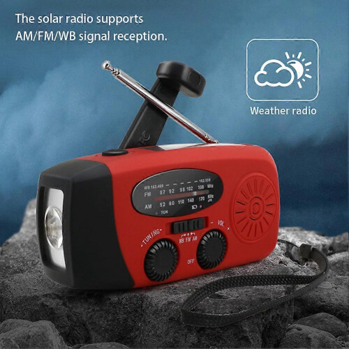 (Red, EU) Survival Ready NOAA AM/FM Radio USB Charging LED Flashlight Multi-Purpose Emergency Gear 1