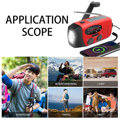 (Red, EU) Survival Ready NOAA AM/FM Radio USB Charging LED Flashlight Multi-Purpose Emergency Gear 2