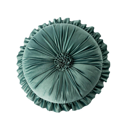 (Green) Cuscino Rotondo a Balze in Velluto e Cotone 17.7in, Morbido e Resistente per Sedia e Letto