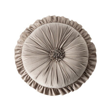 (Gray) Cuscino Rotondo a Balze in Velluto e Cotone 17.7in, Morbido e Resistente per Sedia e Letto