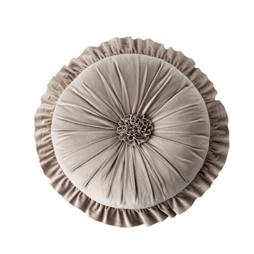 (Gray) Cuscino Rotondo a Balze in Velluto e Cotone 17.7in, Morbido e Resistente per Sedia e Letto