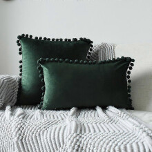(Dark green, 30x50cm) Velvet Pillowcases Set of 2 with Pompoms Decorative Pillowcase SHMSHNG