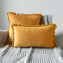 (Orange, 30x50cm) 2 Fundas Terciopelo Pompon SHMSHNG, Set Decorativo