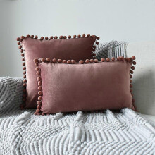 (Wan Se, 50x50cm) 2 Taies Velours Pompons SHMSHNG, Set Décoratif