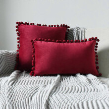 (old style red, 50x50cm) 2 Taies Velours Pompons SHMSHNG, Set Décoratif