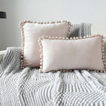 (pink, 30x50cm) 2 Fundas Terciopelo Pompon SHMSHNG, Set Decorativo