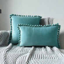 (water green, 45x45cm) 2 Fundas Terciopelo Pompon SHMSHNG, Set Decorativo