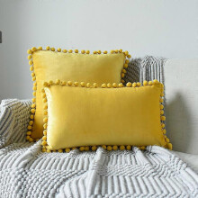 (Qiuxiang, 50x50cm) 2 Taies Velours Pompons SHMSHNG, Set Décoratif
