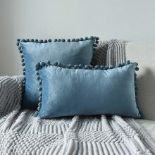 (water blue, 45x45cm) 2 Taies Velours Pompons SHMSHNG, Set Décoratif