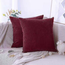 (Wine red) 2 Taies Cordura Velours 45x45cm, Set Décoratif