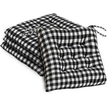 (Black-White) 4 Cojines Cuadrados a Cuadros 16x16in, Gruesos y Suaves con Cordones para Comedor