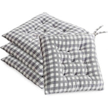 (Grey-White) 4 Coussins Carrés à Carreaux 16x16in, Épais et Doux avec Liens pour Salle à Manger