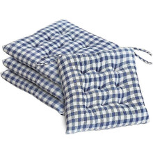 (Blue-White) 4 Cojines Cuadrados a Cuadros 16x16in, Gruesos y Suaves con Cordones para Comedor