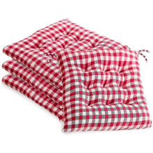 (Red-White) 4 Cojines Cuadrados a Cuadros 16x16in, Gruesos y Suaves con Cordones para Comedor