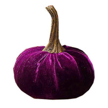 (Purple) Handmade Velvet Pumpkins Decor, Super Soft Realistic Stuffed Pumpkin for Fall Halloween Thanksgiving