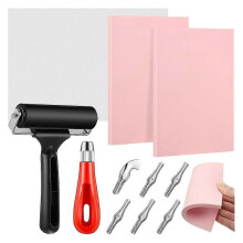 Complete Block Printing Kit with Linoleum Cutter 6 Blades Tracing Paper Carving Tools Set