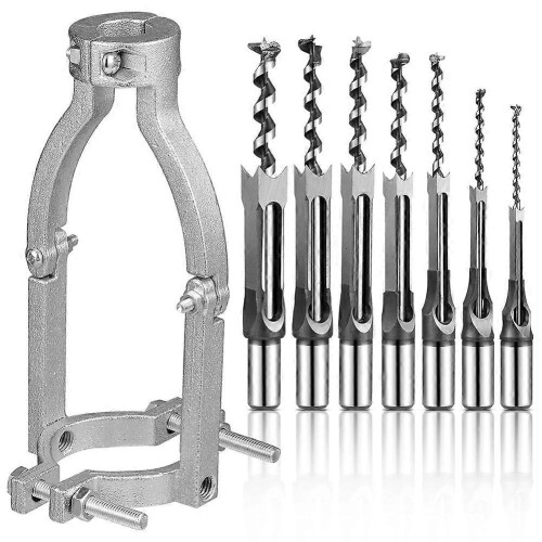 7Pcs Square Hole Drill Bits +1 Square Hole Drill Bit Adapter Mortising Chisel Set