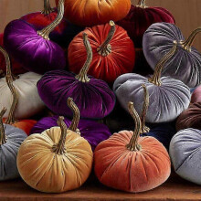(Harvest) Handmade Velvet Pumpkins Decor, Super Soft Realistic Stuffed Pumpkin for Fall Halloween Thanksgiving