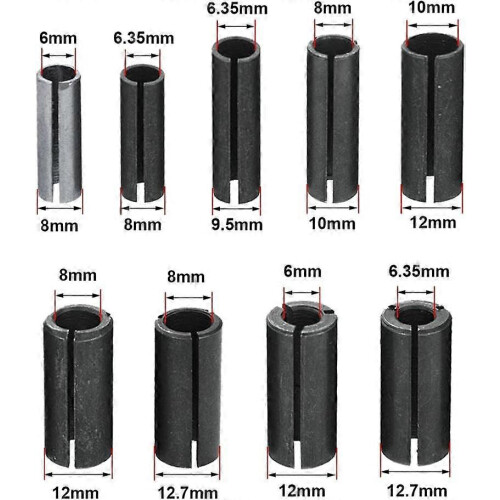 9PCS Router Bits Collet Chuck Converter Adapter Set Woodworking Engraving Tool 1