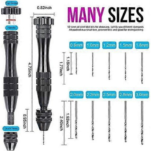 Precision Steel Pin Vise Hand Drill Set for Resin Casting Molds with 10 Bits 1
