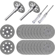 20pcs 22mm Diamond Cutting Wheels & 3mm Chuck & Cross Screwdriver for Dremel Rotary Tools
