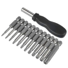 Zestaw 12 bitów Torx 1/4" z imbusem T5-T40 i śrubokrętem gwiazdkowym z Han 26-27