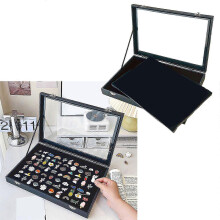 (M) Elegant Plush-Lined Pin Display Box, Sturdy Tabletop Medal Shadow Box, Large Pin Organizer