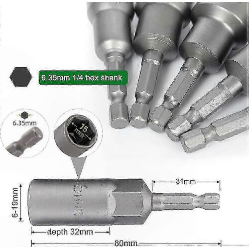 Metric Nut Driver Set 12pc Quick Change Drill Bits 6-19mm Sockets 1/4 Hex Impact Bit Set 2