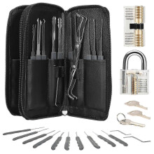 Pro 24-Piece Locksmith Tool Kit with 2 Transparent Training Locks for Practice