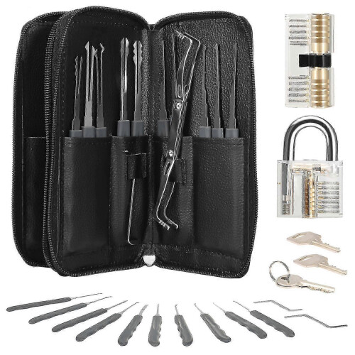 Pro 24-Piece Locksmith Tool Kit with 2 Transparent Training Locks for Practice