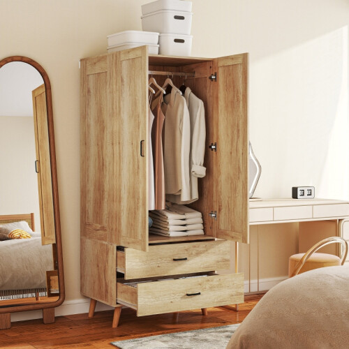 2-Door Modern Wardrobe with 2 Drawers & Rail 1