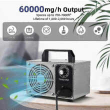 Roestvrijstalen ozongenerator 60000 mg per uur, luchtreiniger, geurverwijderaar, ionisator voor thuis, auto en huisdier, met draagbaar