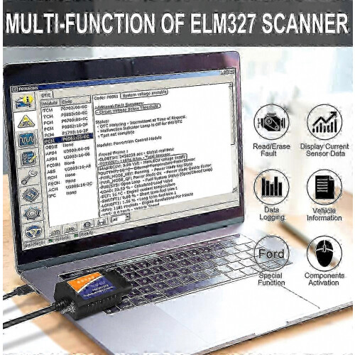 Scanóir Cód OBD Modhnaithe USB Ford FORscan ELM327 V1.5 HS MS-CAN ELMConfig 2