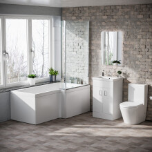 1600mm RH L Shaped Bath, Front Panel, Screen With 500mm Vanity & Toilet