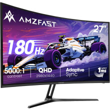 Amzfast 27 Inch 2K 1440p Curved Gaming Monitor, 180Hz VA Panel with 5000:1 Contrast, 1ms MPRT, 90% DCI-P3, Adaptive Sync, HDR,