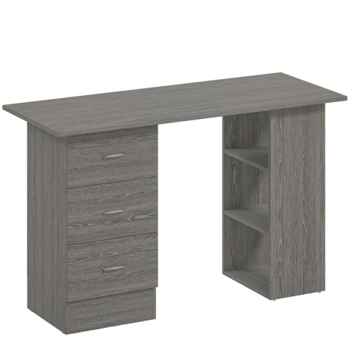 Grey Computer Desk with 3 Shelves & Drawers