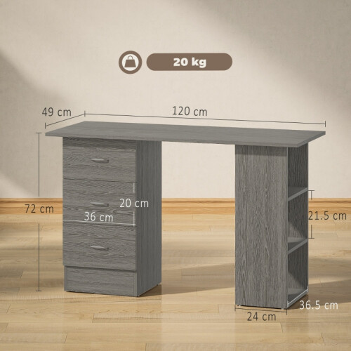 Grey Computer Desk with 3 Shelves & Drawers 2