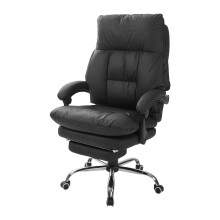 Black Executive Reclining Leather Look Office Chair with Footrest, 135° Recline Swivel Desk Chair