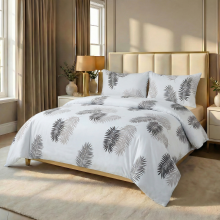 (King Bed Duvet Cover Set, Grey Palm Leaf) Premium Floral Duvet Covers with Matching Pillowcases | 3Pc Soft Reversible Designer Prints